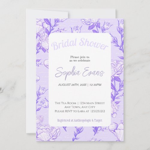 Purple and White Floral Bordered Bridal Shower Invitation