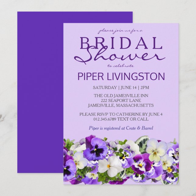 Purple and White Floral Bridal Shower Invitations (Front/Back)