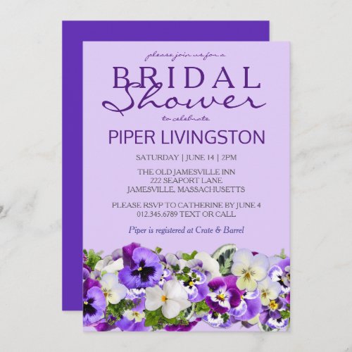 Purple and White Floral Bridal Shower Invitations