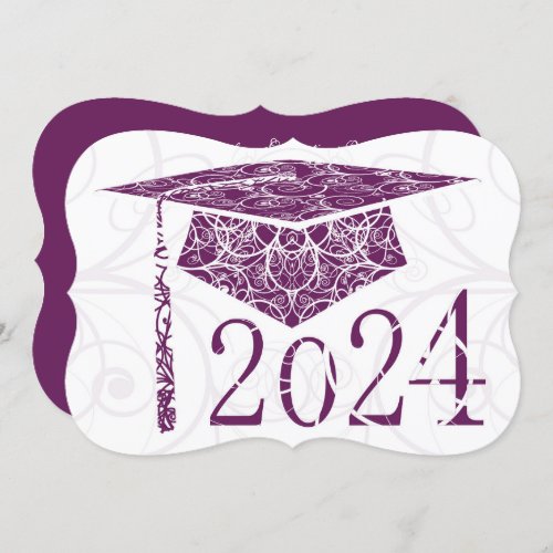 Purple and White Floral Cap 2024 Graduation Party Invitation