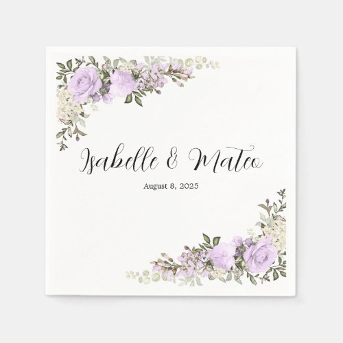 Purple and White Floral Custom Wedding Napkins