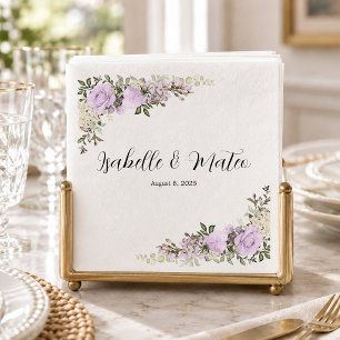 Purple and White Floral Custom Wedding Napkins