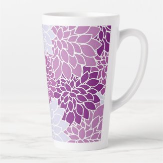 Purple and White Floral Designed  Latte Mug