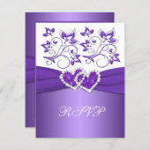 Purple and White Floral Joined Hearts RSVP Card (Front/Back)