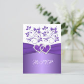 Purple and White Floral Joined Hearts RSVP Card (Standing Front)