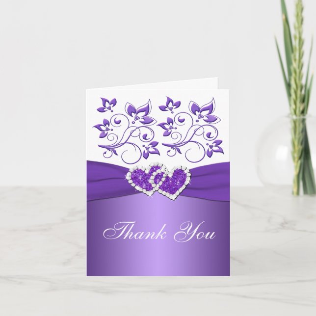 Purple and White Floral Joined Hearts Thank You (Front)