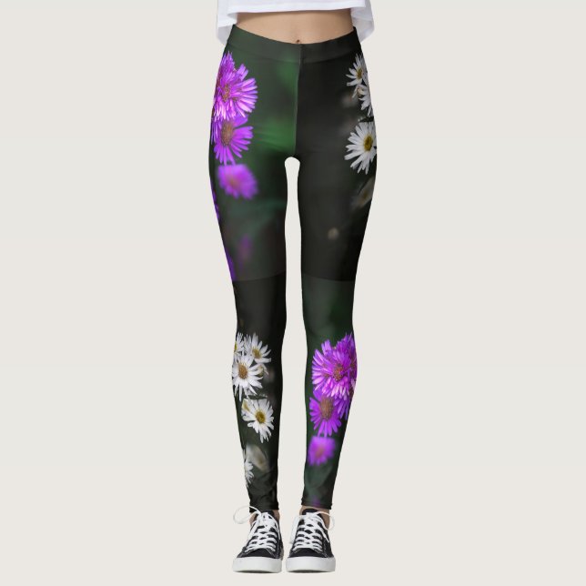 Purple and White Floral Leggings (Front)