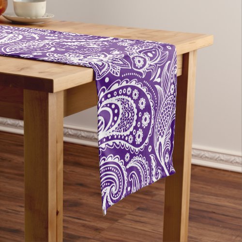 Purple And White Floral Paisley Pattern Short Table Runner