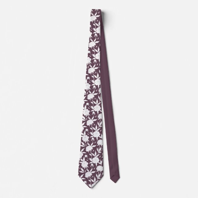 Purple and White Floral Pattern Groomsmen Wedding  Neck Tie (Front)