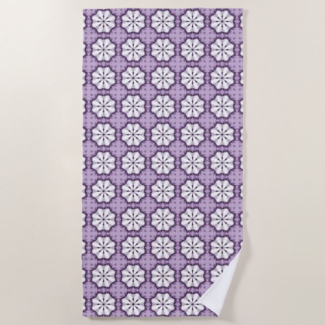 Purple and white floral patterned beach towel (Front)