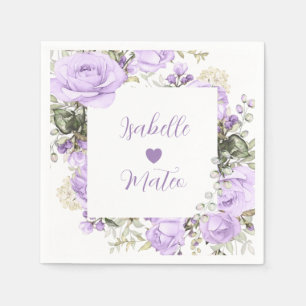Purple and White Floral Personalized Wedding Napkins