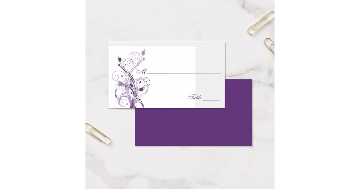Purple and White Floral Place Cards | Zazzle