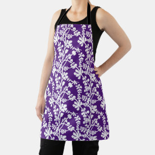 Purple And White Floral Repeating Pattern Apron