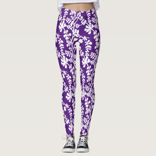 Purple And White Floral Repeating Pattern Leggings