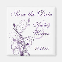Purple and White Floral Save the Date Magnet