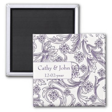 Purple and White Floral Spring Wedding Magnet