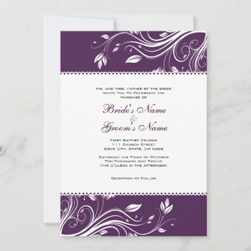 Purple and White Floral Swirls Wedding Invitation