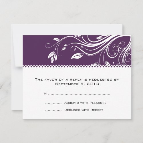 Purple and White Floral Swirls Wedding RSVP