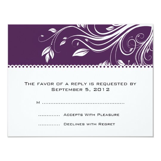 Purple and White Floral Swirls Wedding RSVP Card