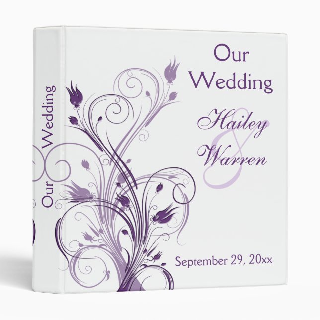 Purple and White Floral Wedding Binder (Front/Spine)