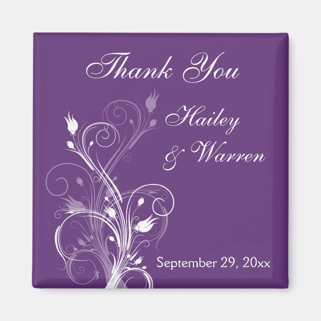 Purple and White Floral Wedding Favor Magnet (Front)