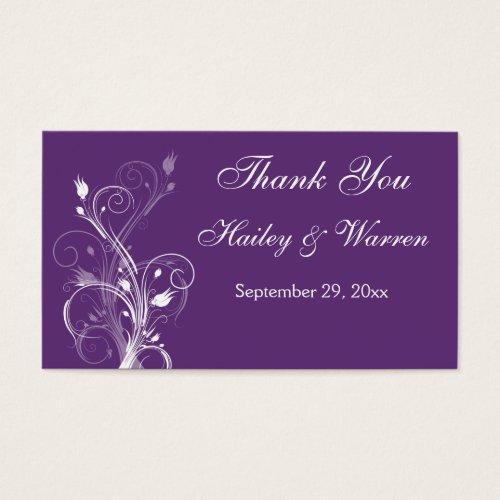 Purple and White Floral Wedding Favor Tag Business Card Templates