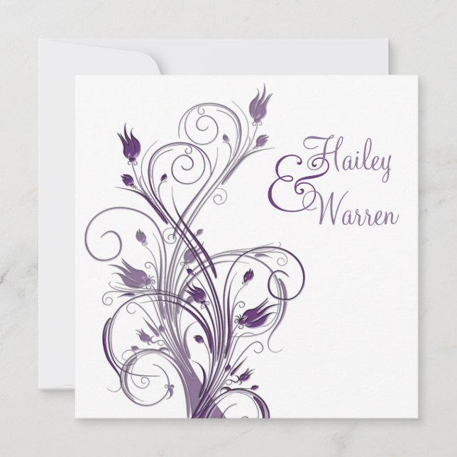 Purple and White Floral Wedding Invitation (Front)