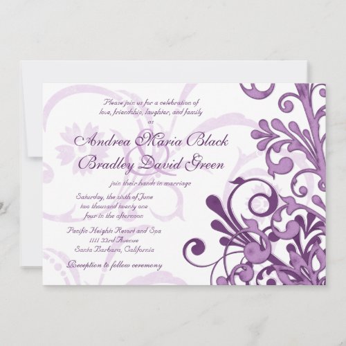 Purple and White Floral Wedding Invitation