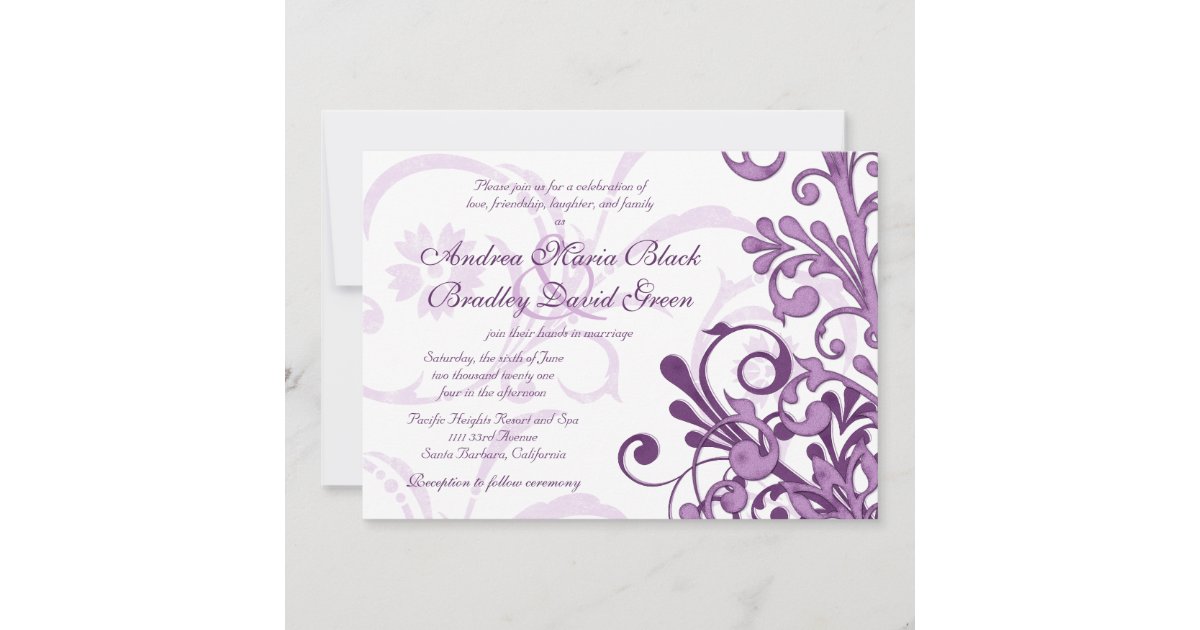 Purple and White Floral Wedding Invitation | Zazzle