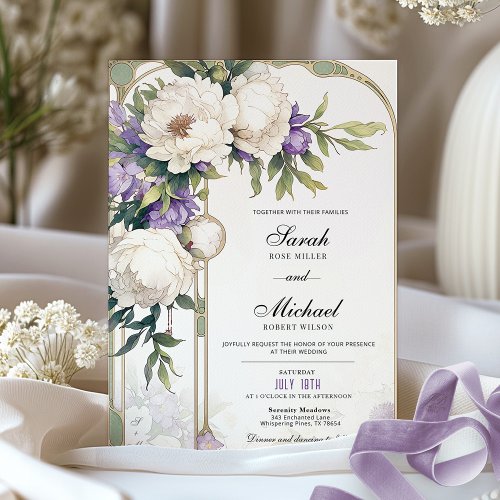 Purple and White Floral Wedding Invitation