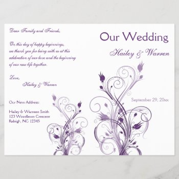 Purple And White Floral Wedding Program by NiteOwlStudio at Zazzle