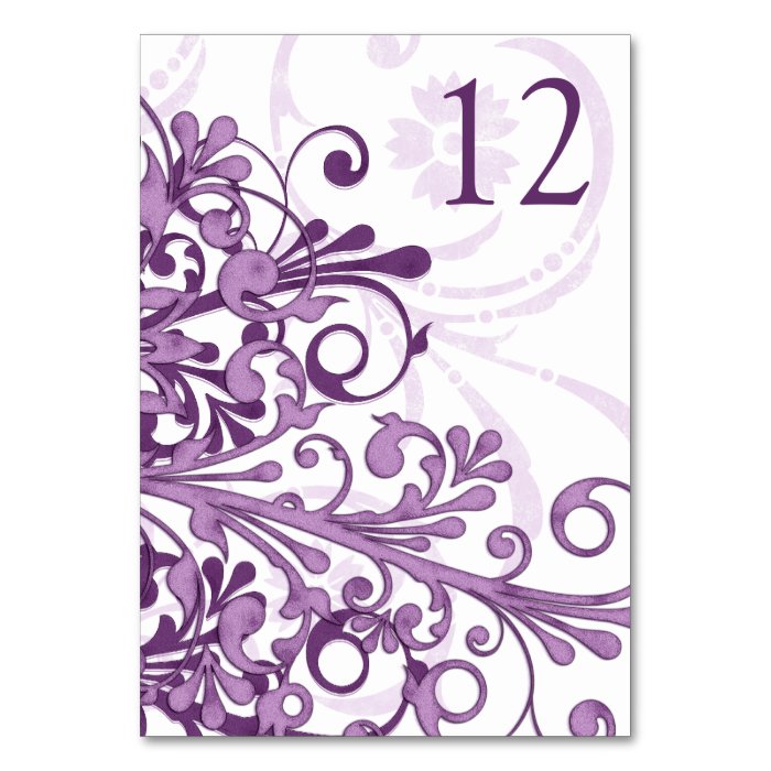 Purple and White Floral Wedding Table Card