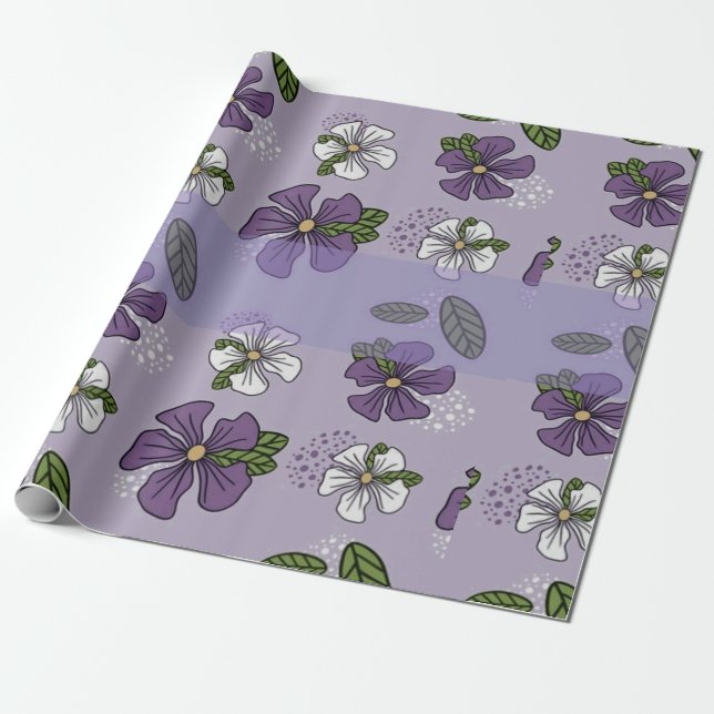 purple and white flower design  wrapping paper (Unrolled)