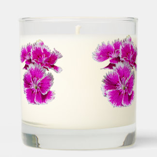 purple and white flower glass candle