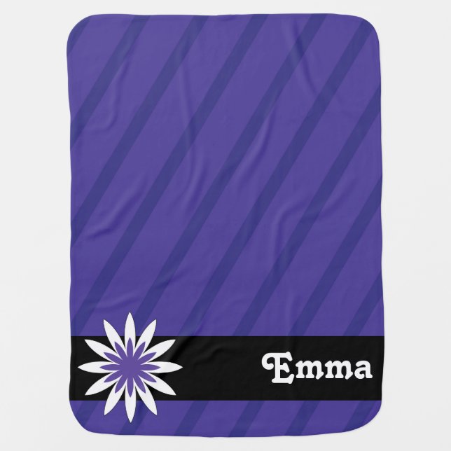 Purple and white flower monogram baby blanket (Front)