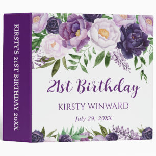 Purple and White Flowers Birthday Photo Album 3 Ring Binder