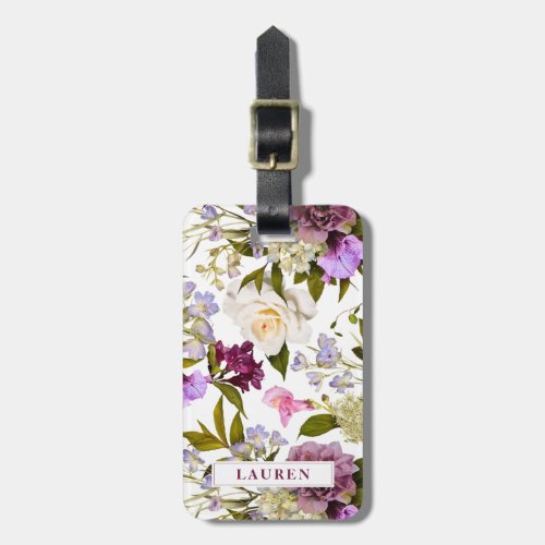 Purple and White Flowers  Elegant Floral Luggage Tag