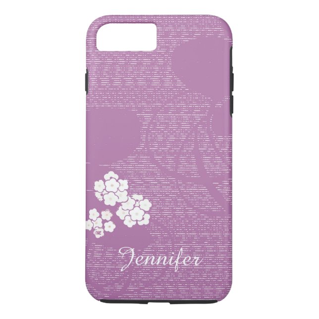 Purple and White Flowers Minimalist, Script Name Case-Mate iPhone Case (Back)