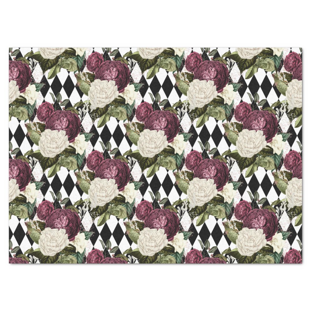 Purple and White Flowers on Checkered Decoupage Tissue Paper Zazzle