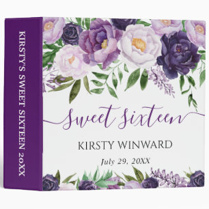Purple and White Flowers Sweet 16 Photo Album 3 Ring Binder