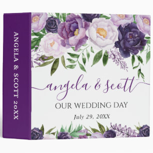 Purple and White Flowers Wedding Photo Album 3 Ring Binder