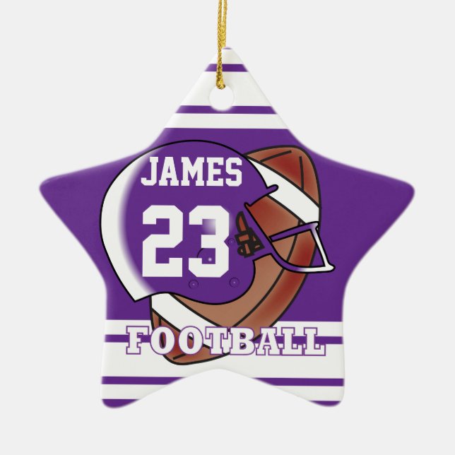 Purple and White Football Ceramic Ornament (Front)