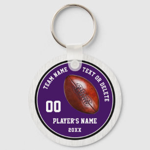 Purple and White Football Keychains, 4 Text Boxes Keychain