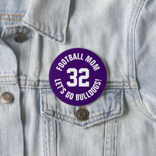 Purple and White Football Mom Jersey Number Button
