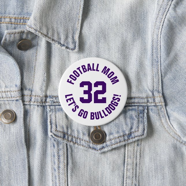 Purple and White Football Mom Jersey Number Button (In Situ)