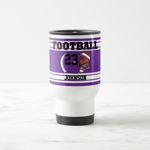 Purple and White Football Travel Mug