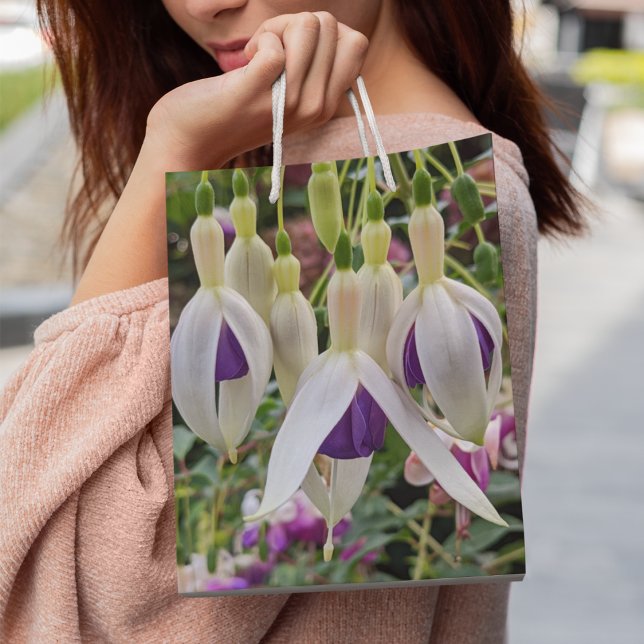 Purple and White Fuchsia Floral Medium Gift Bag (In Situ)