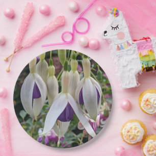 Purple and White Fuchsia Floral Paper Plates