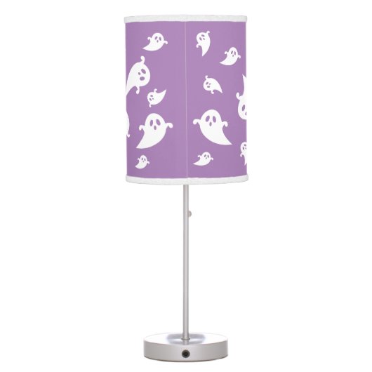Purple And White Ghosts Pattern Halloween Table Lamp (Back)