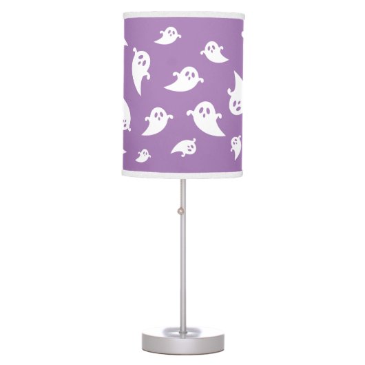 Purple And White Ghosts Pattern Halloween Table Lamp (Front)